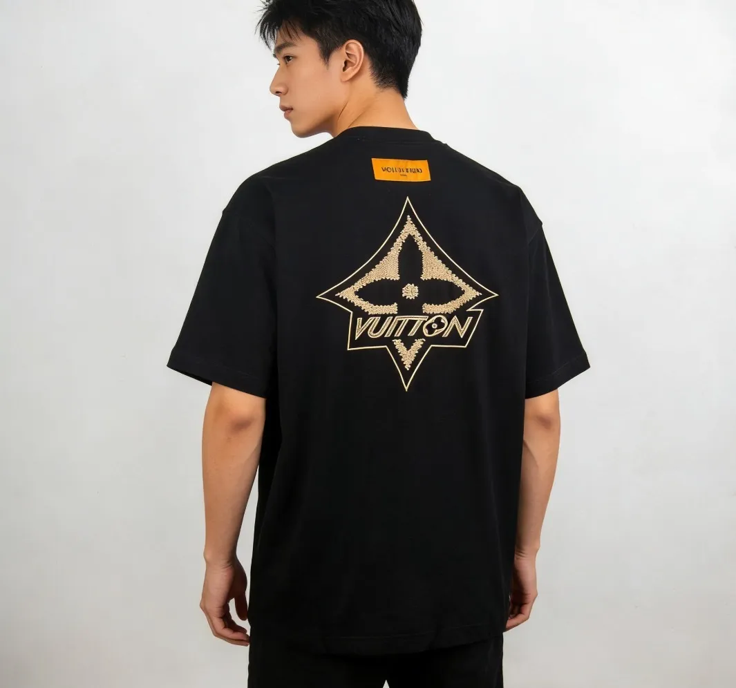 Louis Vuitton/Louis Vuitton 26ss gold label woven embroidered presbyopia short sleeves